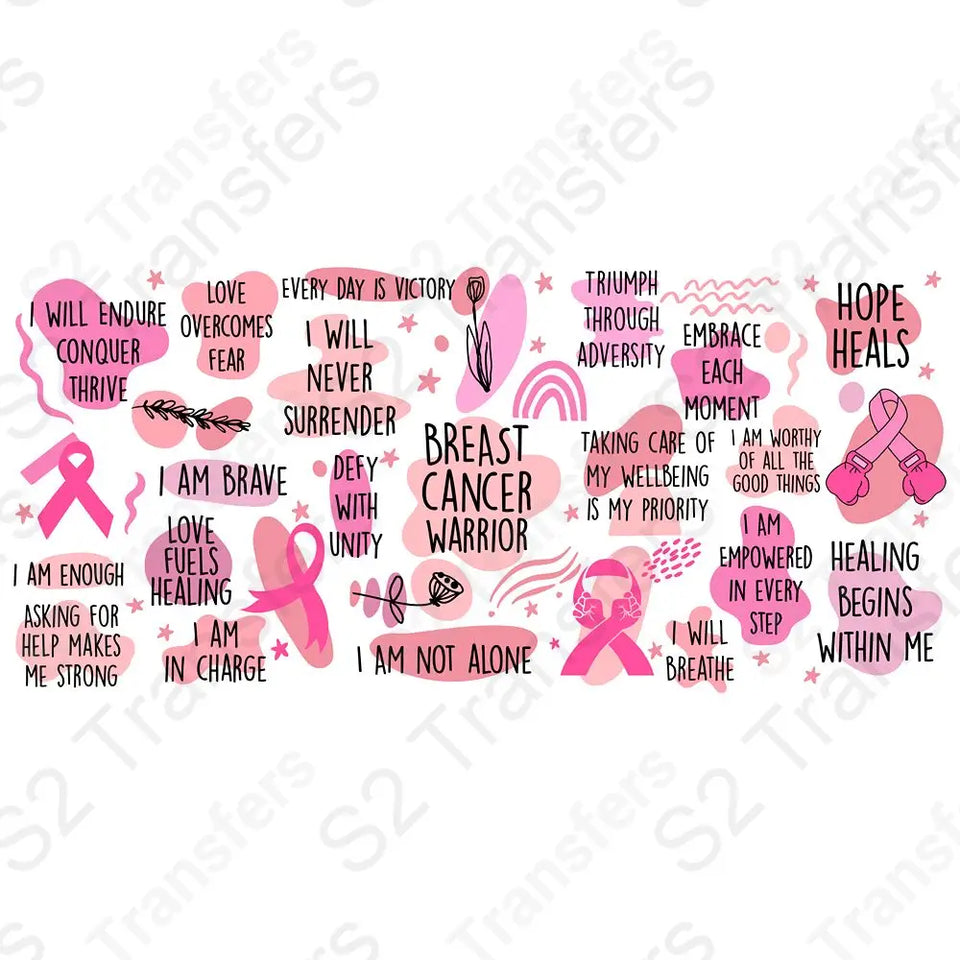 16 Oz Breast Cancer Warrior Affirmations Cup Wrap - UV DTF Transfer