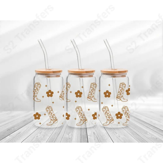 16 Oz Brown Western Cowboy Boots Cup Wrap - UV DTF Transfer UV DTF Cup Wrap