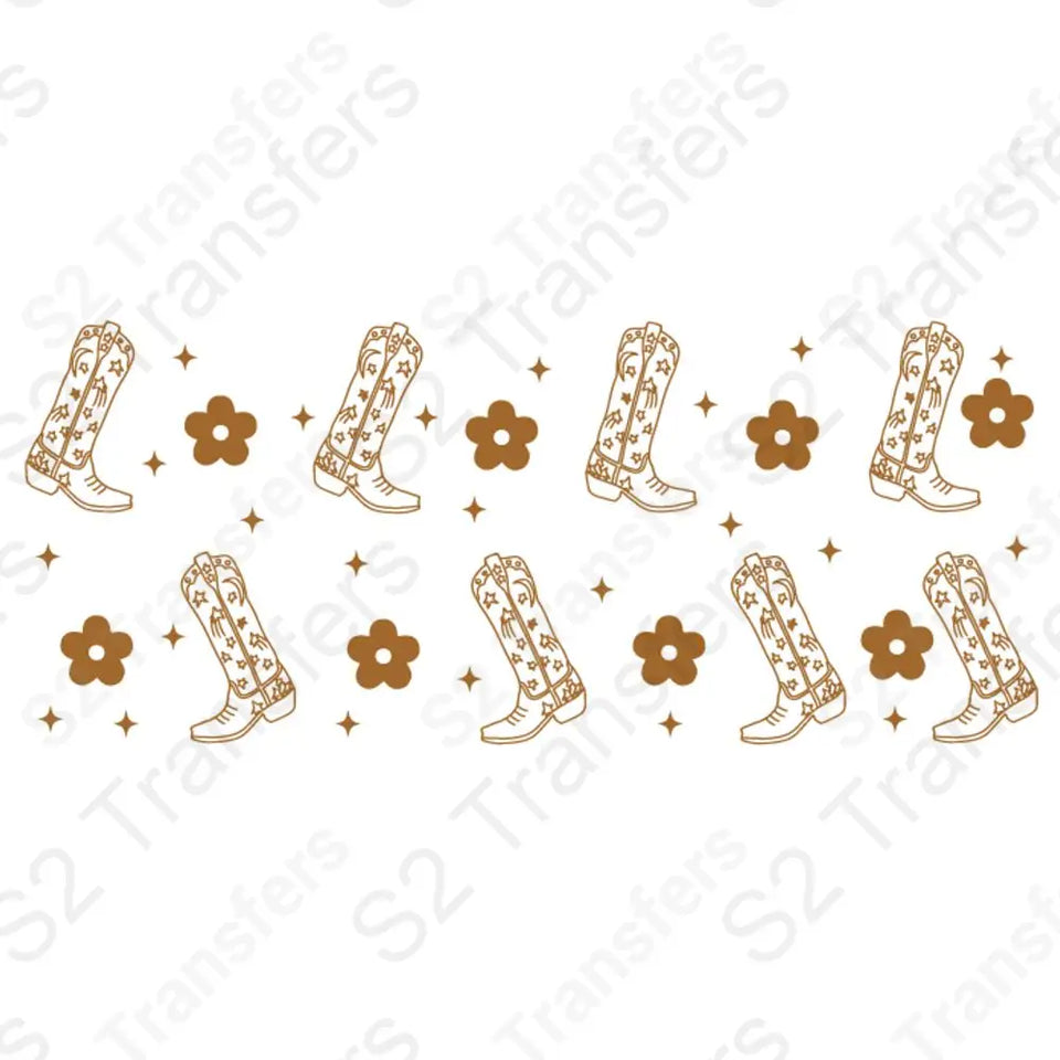 16 Oz Brown Western Cowboy Boots Cup Wrap - UV DTF Transfer