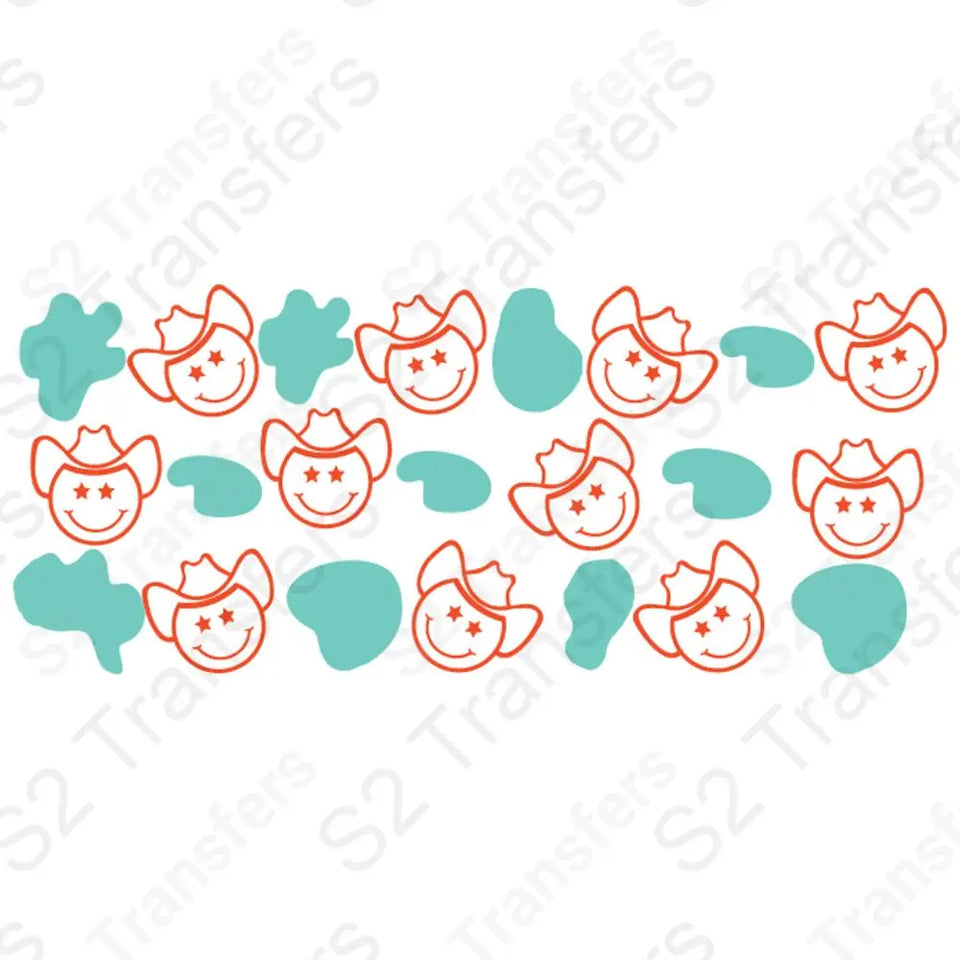 16 Oz Orange Cowboy Smiley Cup Wrap - UV DTF Transfer