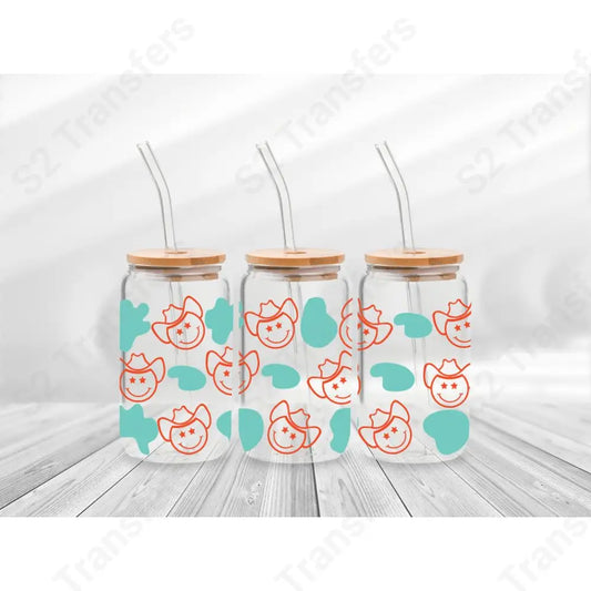 16 Oz Orange Cowboy Smiley Cup Wrap - UV DTF Transfer UV DTF Cup Wrap