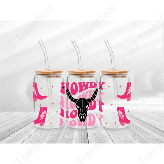 16 Oz Pink Howdy Cup Wrap - UV DTF Transfer UV DTF Cup Wrap