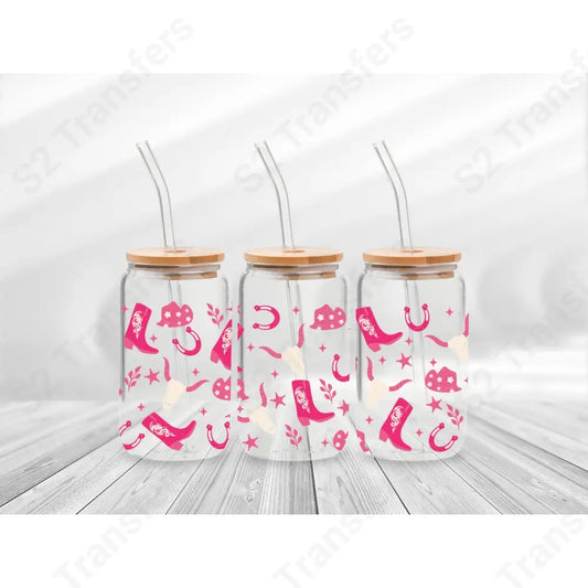 16 Oz Pink Western Symbols Cup Wrap - UV DTF Transfer UV DTF Cup Wrap