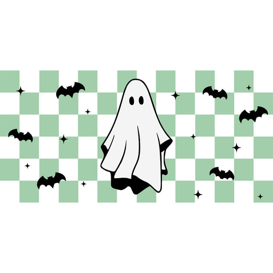 16 Oz Checkered Green Ghost Cup Wrap - UV DTF Transfer