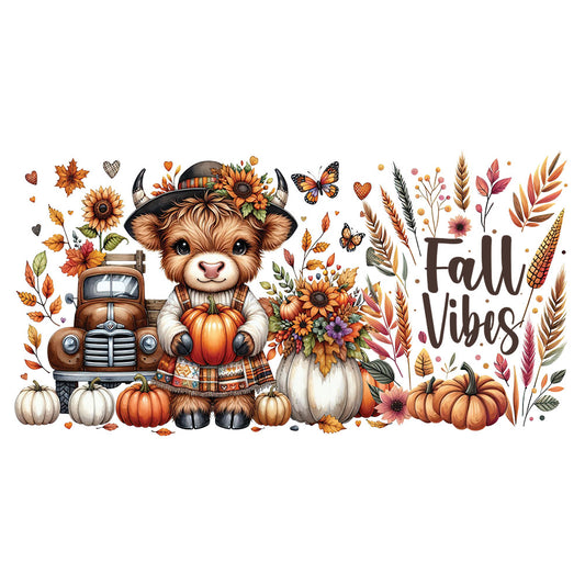 16 Oz Fall Vibes Highland Cow Cup Wrap - UV DTF Transfer