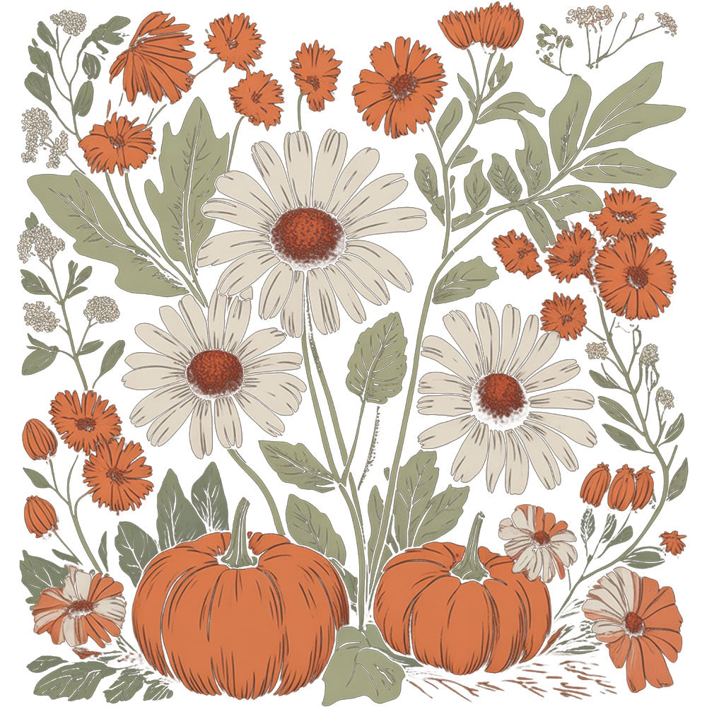 Fall Flowers And Pumpkins – DTF Transfer