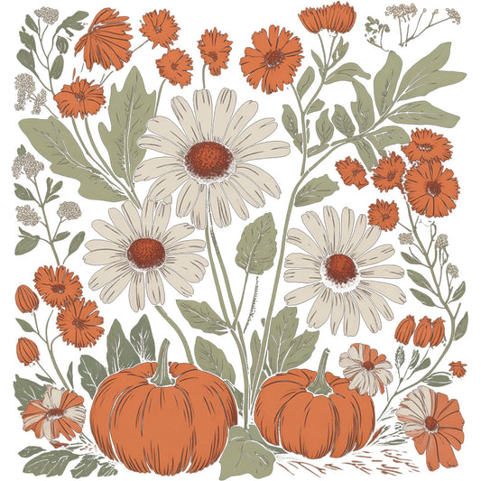Fall Flowers And Pumpkins – DTF Transfer
