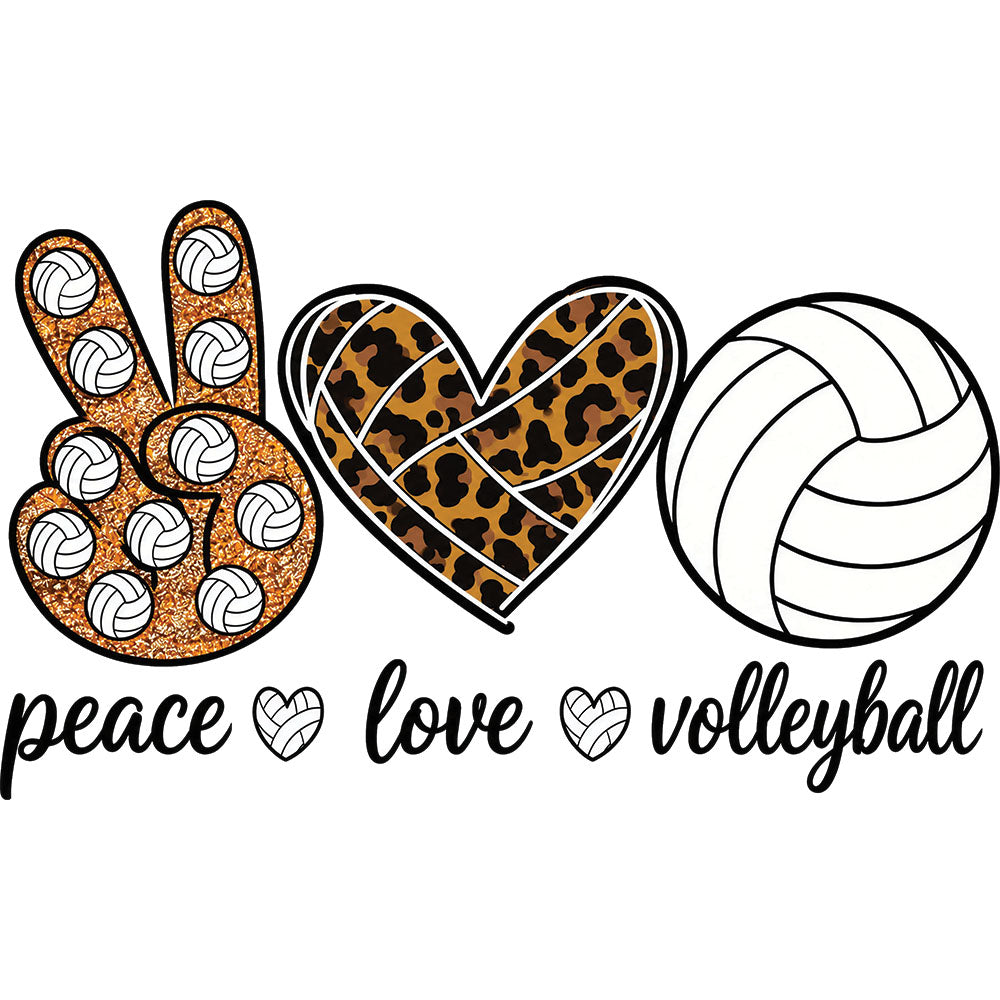 Faux Glitter Peace Love Volleyball – DTF Transfer