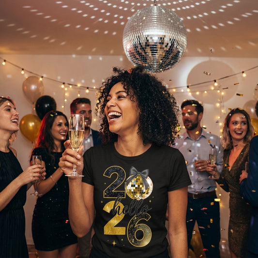 Faux Glitter Hello 2026 Vertical – DTF Transfer