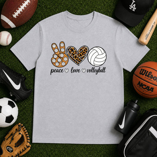 Faux Glitter Peace Love Volleyball – DTF Transfer