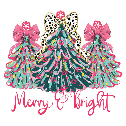Pink Merry & Bright Trees - DTF Transfer
