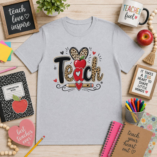 Teach Leopard Heart Apple – DTF Transfer