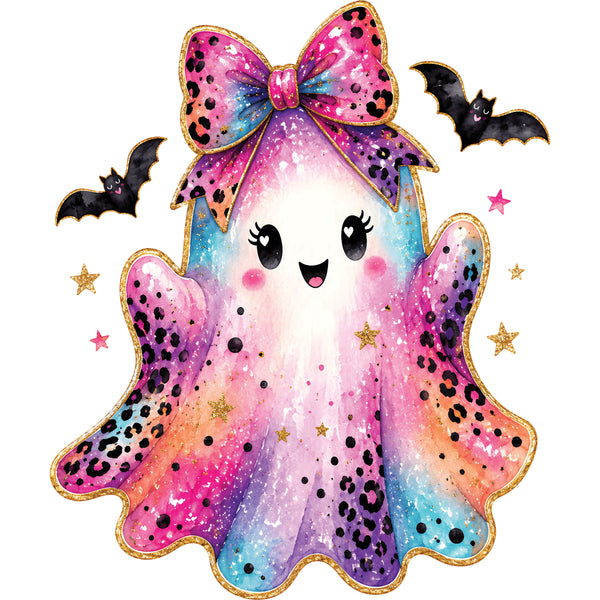 Vibrant Leopard Cute Ghost – DTF Transfer