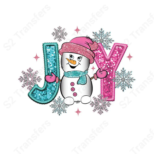 Faux Embroidery and Faux Sequin Joy Snowman - DTF Transfer DTF Transfer