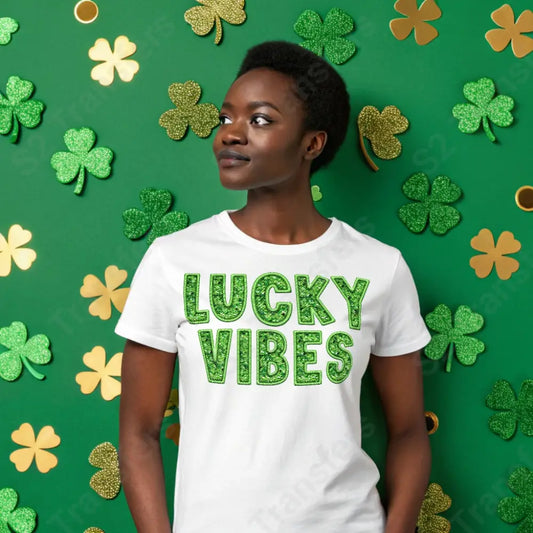 Faux Embroidery Lucky Vibes Faux Sequins - DTF Transfer DTF Transfer