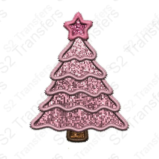 Faux Embroidery Pink - Christmas Tree - Faux Sequins Glitter