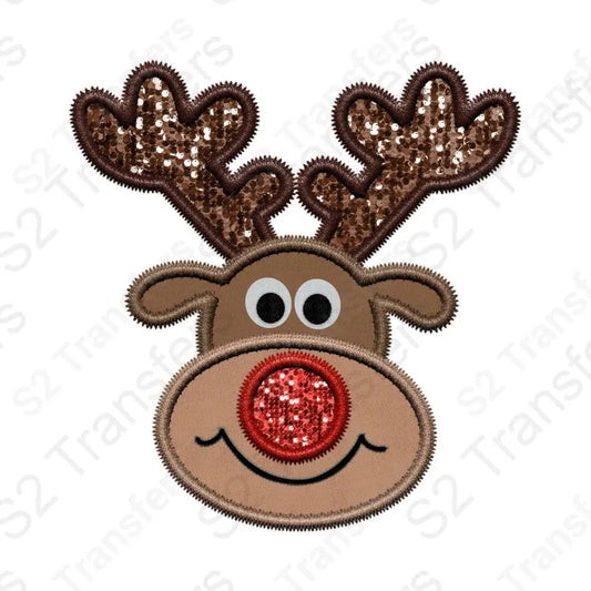 Faux Embroidery Reindeer - Christmas - Faux Sequins Glitter