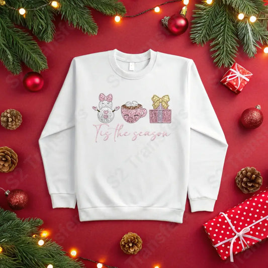 Faux Embroidery Tis the Season Pink - DTF Transfer DTF Transfer