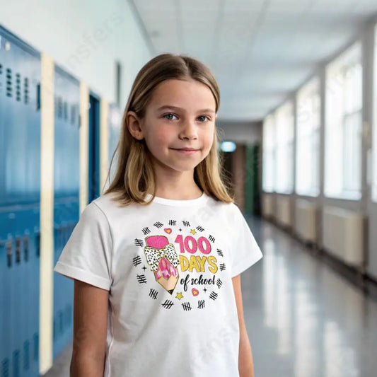 Faux Glitter 100 Days Of School Pink Pencil - DTF Transfer DTF Transfer