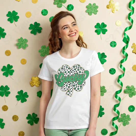 Faux Glitter Lucky Leopard Clover - DTF Transfer DTF Transfer