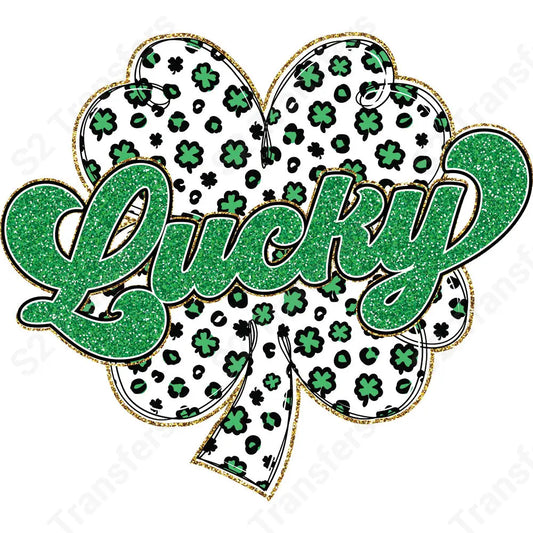 Faux Glitter Lucky Leopard Clover - DTF Transfer DTF Transfer