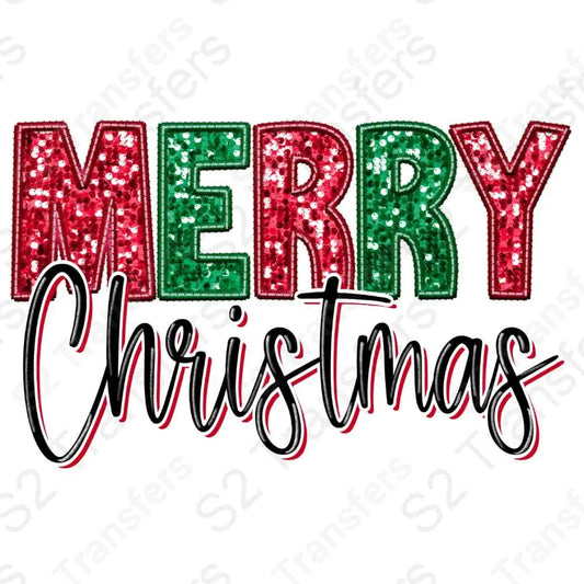 Faux Sequin Faux Appliqué Merry Christmas