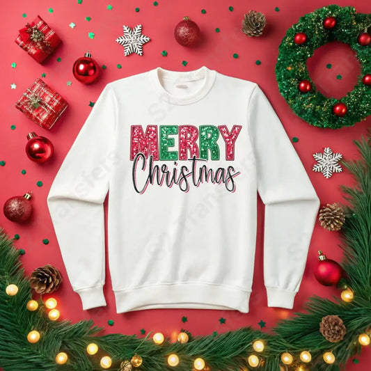 Faux Sequin Faux Appliqué Merry Christmas - DTF Transfer DTF Transfer