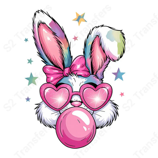 Glam Bubblegum Bunny - DTF Transfer DTF Transfer
