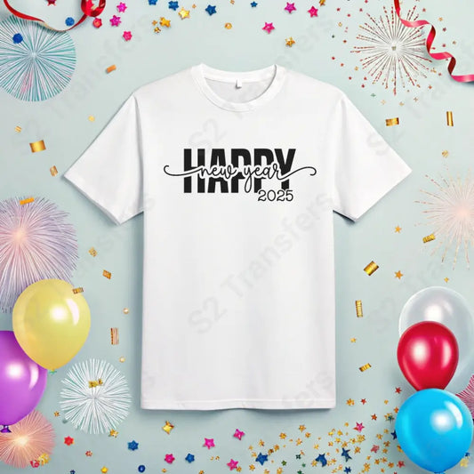 Happy New Year 2025 Script Black - DTF Transfer DTF Transfer