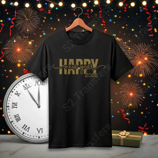 Happy New Year 2025 Script Gold - DTF Transfer DTF Transfer