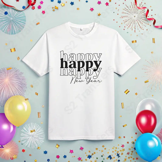 Happy Happy Happy New Year Black - DTF Transfer DTF Transfer