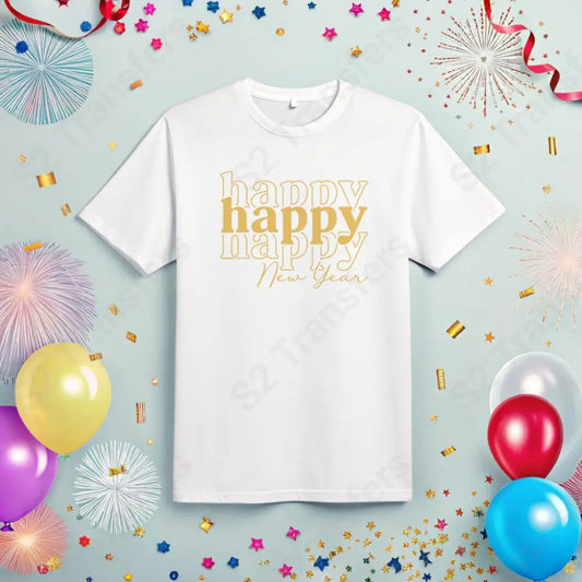 Happy Happy Happy New Year Gold - DTF Transfer DTF Transfer