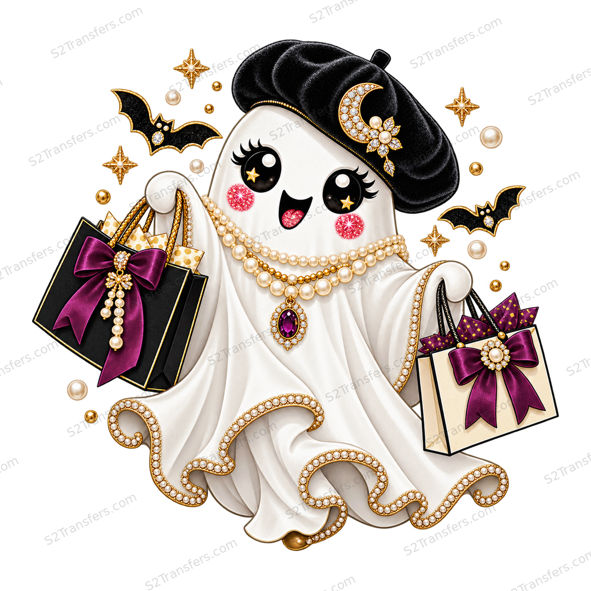 Jeweled Midnight Shopper Ghost DTF transfer white-background watermarked artwork preview