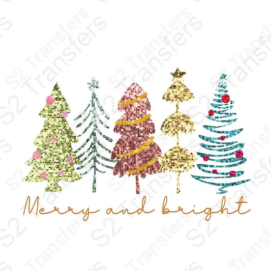 Merry And Bright Christmas Trees Faux Sequins