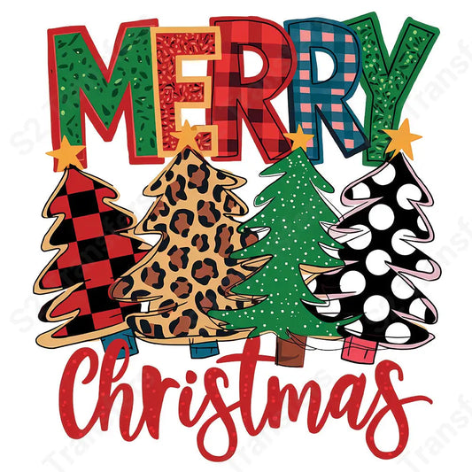 Merry Christmas Festive Trees Design - DTF Transfer DTF Transfer