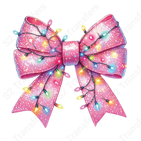Pink Christmas Light Bow - DTF Transfer DTF Transfer