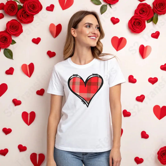 Plaid Red Heart Design - DTF Transfer DTF Transfer