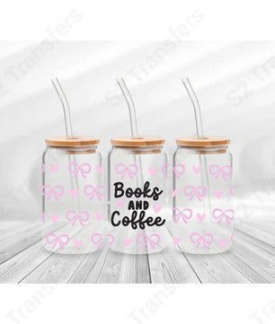 16 Oz Books And Coffee Black Cup Wrap - UV DTF Transfer UV DTF Cup Wrap