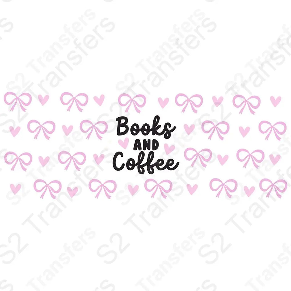 16 Oz Books And Coffee Black Cup Wrap - UV DTF Transfer