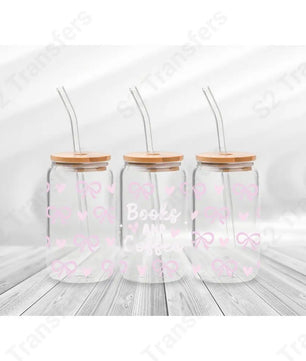 16 Oz Books And Coffee White Cup Wrap - UV DTF Transfer UV DTF Cup Wrap