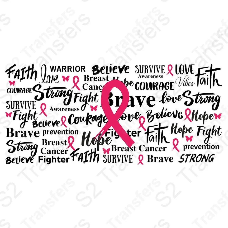 16 Oz Breast Cancer Awareness Words Cup Wrap - UV DTF Transfer