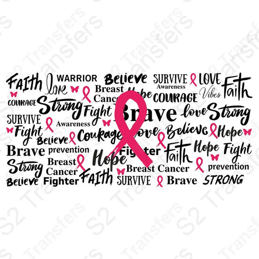 16 Oz Breast Cancer Awareness Words Cup Wrap