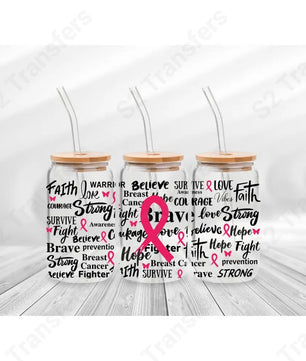 16 Oz Breast Cancer Awareness Words Cup Wrap - UV DTF Transfer UV DTF Cup Wrap