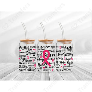 16 Oz Breast Cancer Awareness Words Cup Wrap - UV DTF Transfer UV DTF Cup Wrap