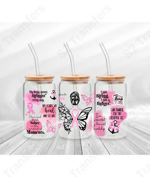 16 Oz Breast Cancer Butterfly Cup Wrap - UV DTF Transfer UV DTF Cup Wrap
