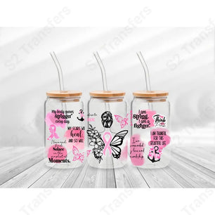 16 Oz Breast Cancer Butterfly Cup Wrap - UV DTF Transfer UV DTF Cup Wrap