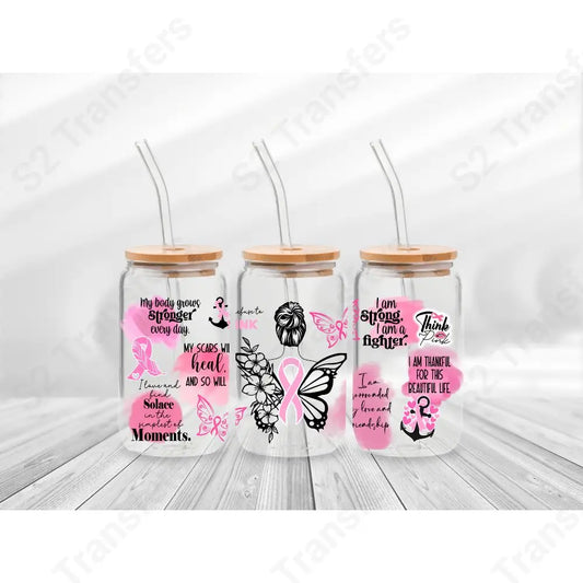 16 Oz Breast Cancer Butterfly Cup Wrap - UV DTF Transfer UV DTF Cup Wrap