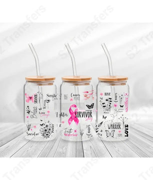 16 Oz Breast Cancer Motivation Cup Wrap - UV DTF Transfer UV DTF Cup Wrap