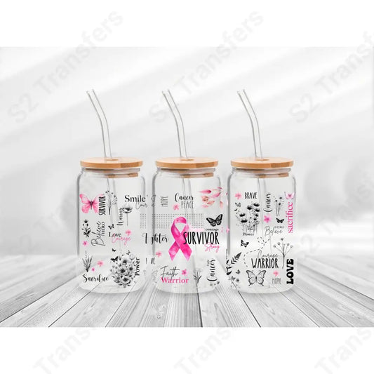 16 Oz Breast Cancer Motivation Cup Wrap - UV DTF Transfer UV DTF Cup Wrap