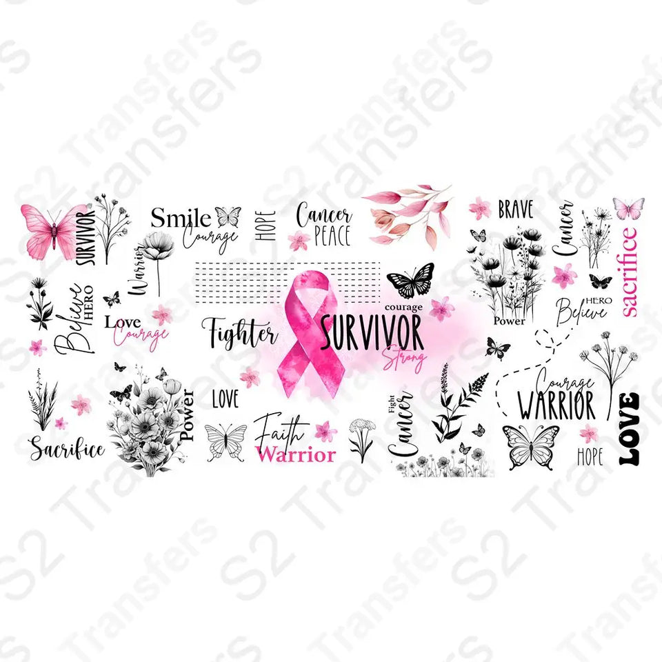 16 Oz Breast Cancer Motivation Cup Wrap - UV DTF Transfer